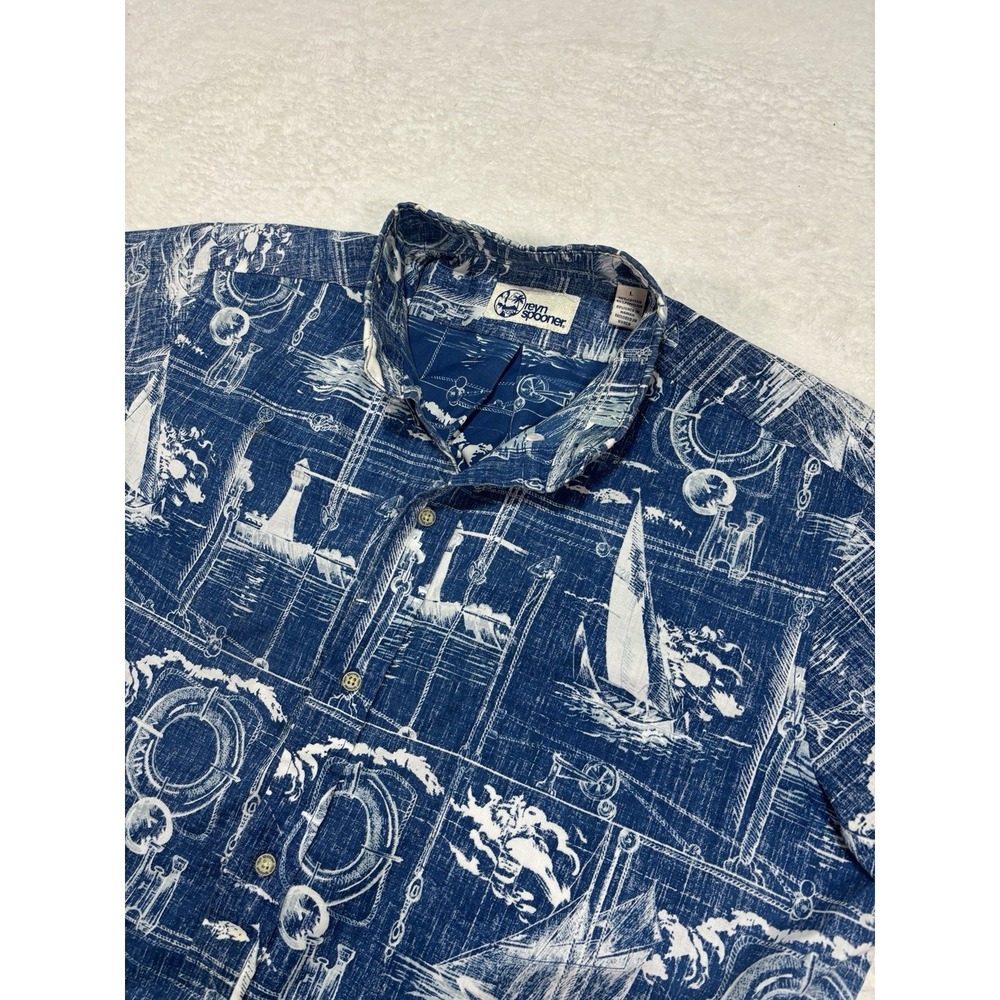 Reyn Spooner Nautical Hawaiian Shirt Mens Size Large Short Sleeve All Over Print